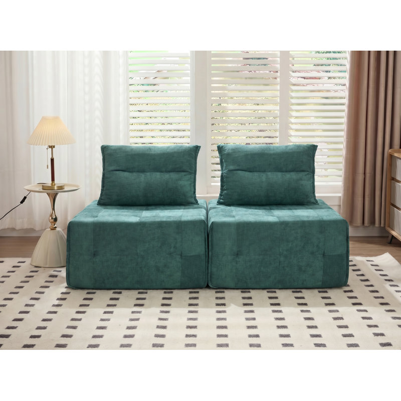 Canapé d'angle modulaire de 202 cm (79,44 po) en tissu vert, 2 pièces, modulable, avec appui-tête réglable, Tissu vert
