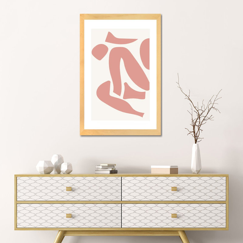 « Déstructed » rose par Mambo art studio-impression, H 24 po x l 16 po x P 1 po, Blanc, Toile avec cadre en bois beige