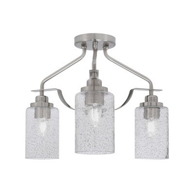 Plafonnier semi-encastré 3 lumières Odyssey au fini nickel brossé avec verre fumé de 4 po