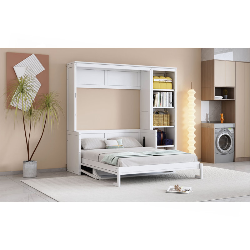 Lit escamotable avec bureau et bibliothèque Murphy, Full, White