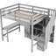 Lit mezzanine double avec bureau en L, tiroirs, armoire et escalier conçu pour maximiser les escaliers des tiroirs