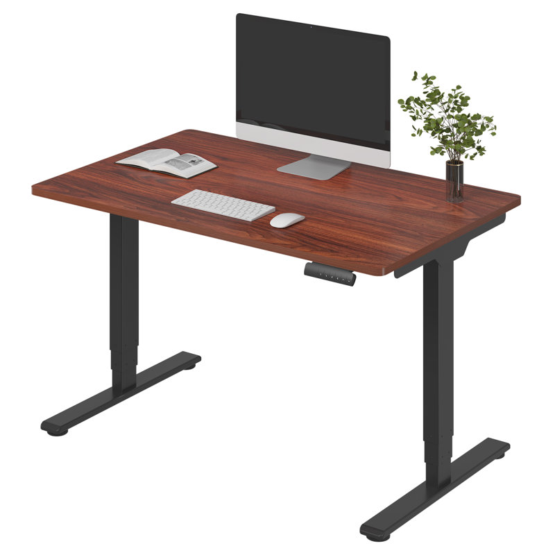 Bureau debout électrique à 3 étages à deux moteurs, 48.8" H x 48" W x 30" D, Acajou / Noir