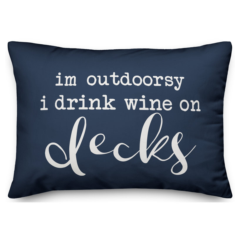 Textual Outdoor Reversible Throw Pillow, Navy