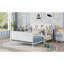 Structure de lit plateforme double en métal avec lumière, lit double en métal pour enfants avec tête de lit tapissier et rangement, blanc (date d’arrivée prévue 2025/10/5)-1762103404