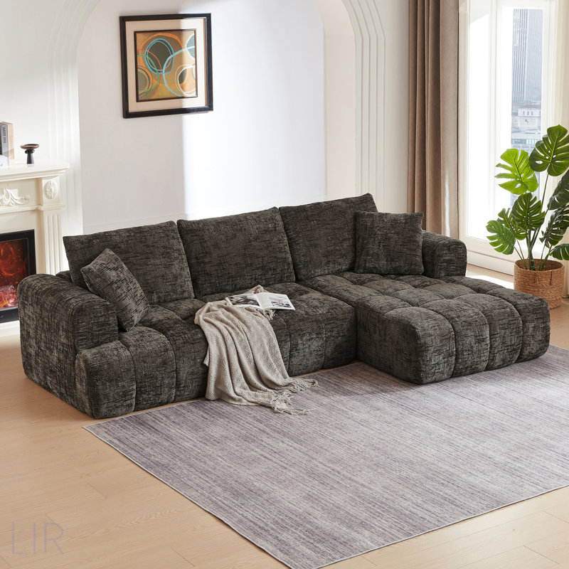 Chenille L-Shape Luxury Sectional Oversized Sofa, Minimalist Design, Comfy Sleeper Couch For Living Room, Apartment & Reception Spaces, No Assembly Required