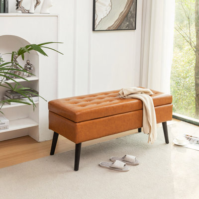 Repose-pieds capitonné avec rangement | Pieds en bois massif, couvercle à charnières de sécurité pour le lit et le vestibule de la chambre à coucher