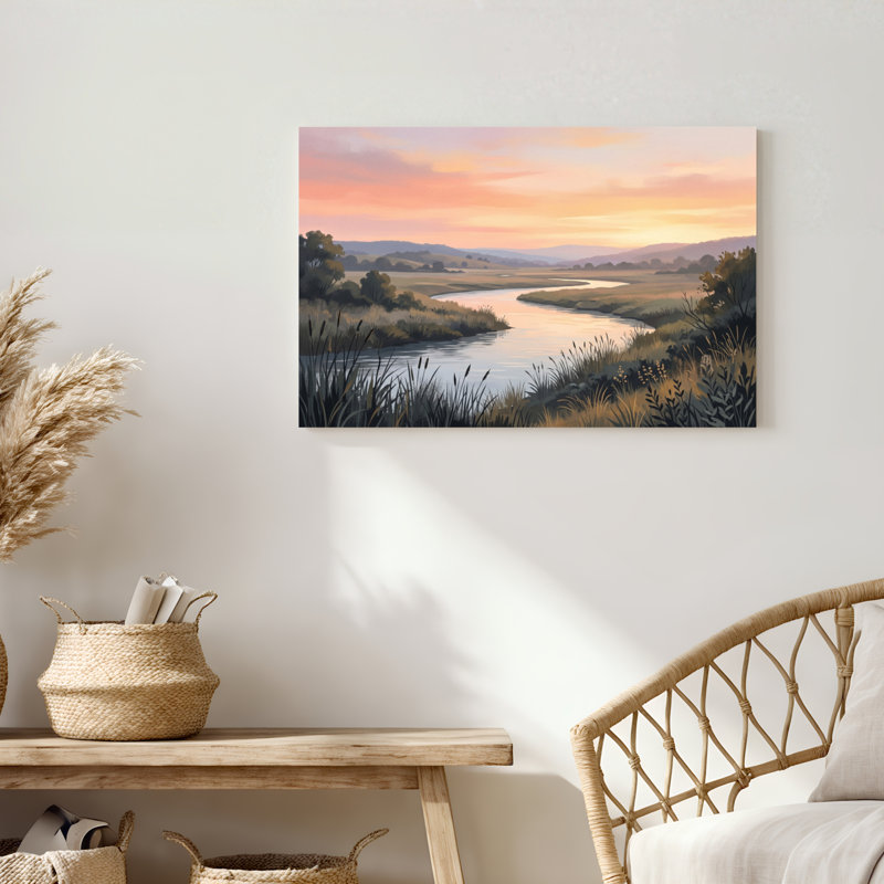 «Gallery Wrap», art mural sur toile pour le salon, la chambre à coucher, le bureau ou le vestibule - décoration murale décorative avec paysage fluvial