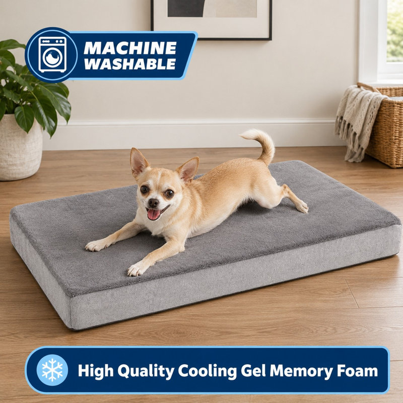 Ce lit orthopédique gris, conçu pour les chiens de taille moyenne, utilise de la mousse à mémoire de forme dans un design confortable et durable, lavable à la machine.