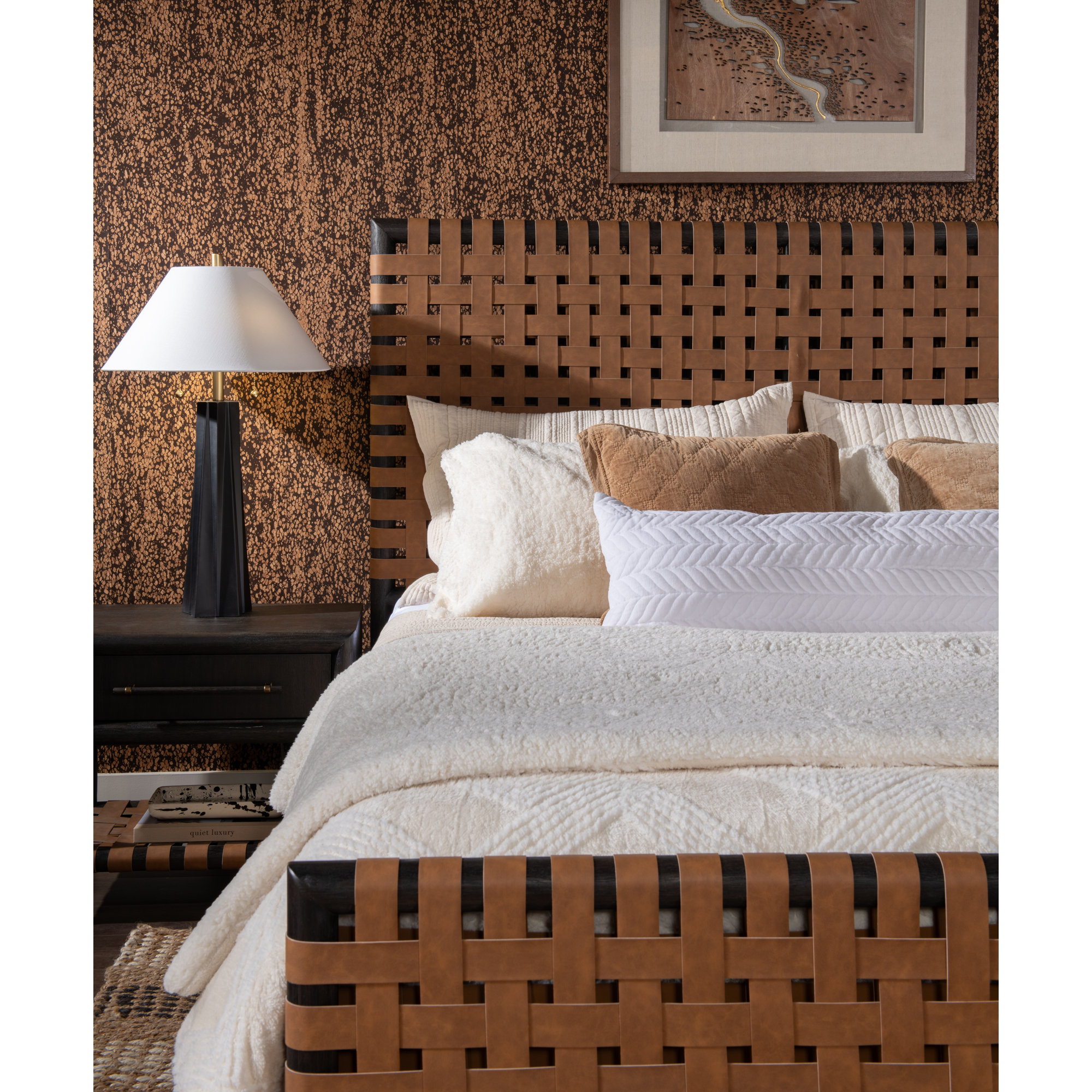 Colleen Leather Bed, Basalt Gray, Queen