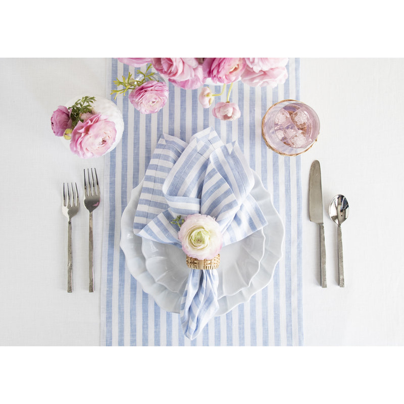 Amalfi Stripe - 100% Pure Linen Dinner Napkins, Sky Blue/White