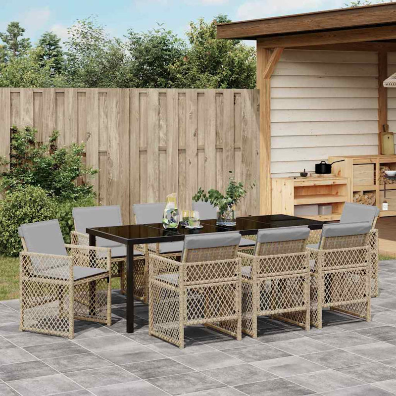Emiya Patio Dining Set with, Grey Cushion/Natural Frame