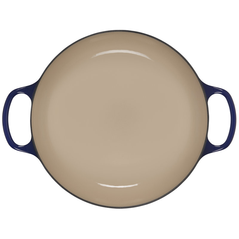 Indigo Cast Iron Round Braiser with Embossed Olive Branch Design