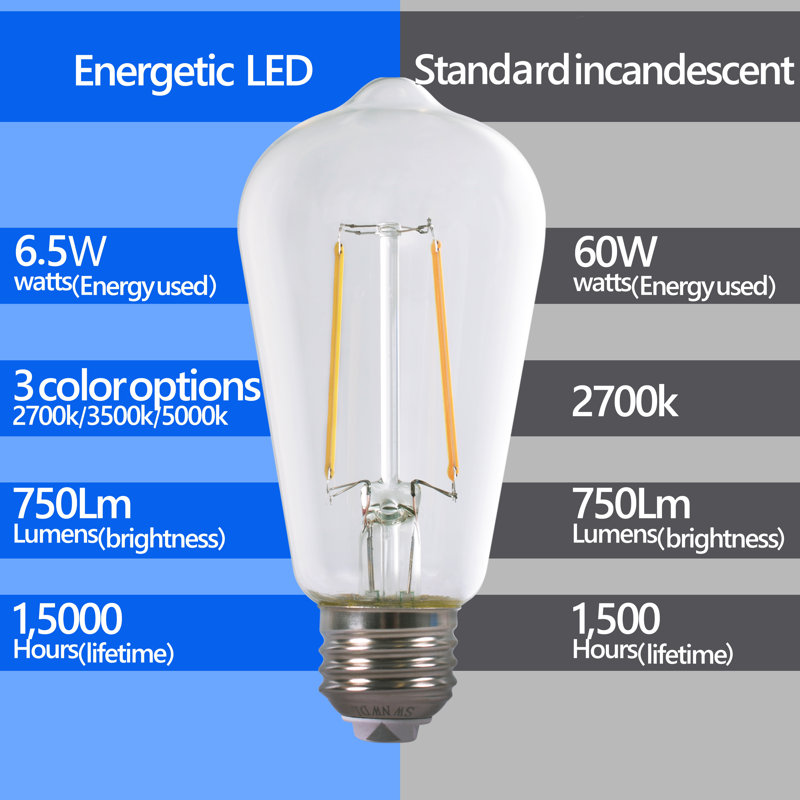 6.5 Watt ST18 LED Dimmable Light Bulb Selectable CCT Base