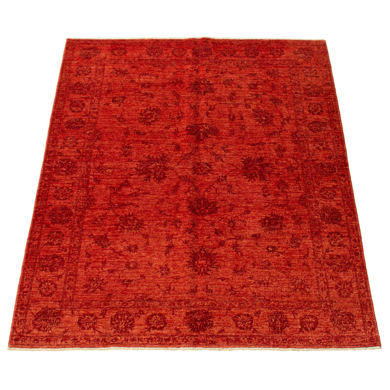 Tapis décoratif en laine rouge noué à la main New Age 5 pi 6 po x 7 pi 2 po one-of-a-kind