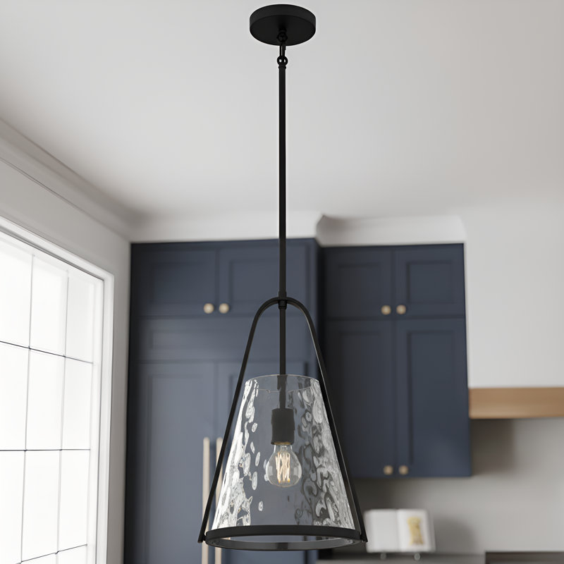 Mini-luminaire suspendu en nickel brossé 1 lumière Briley, Noir mat