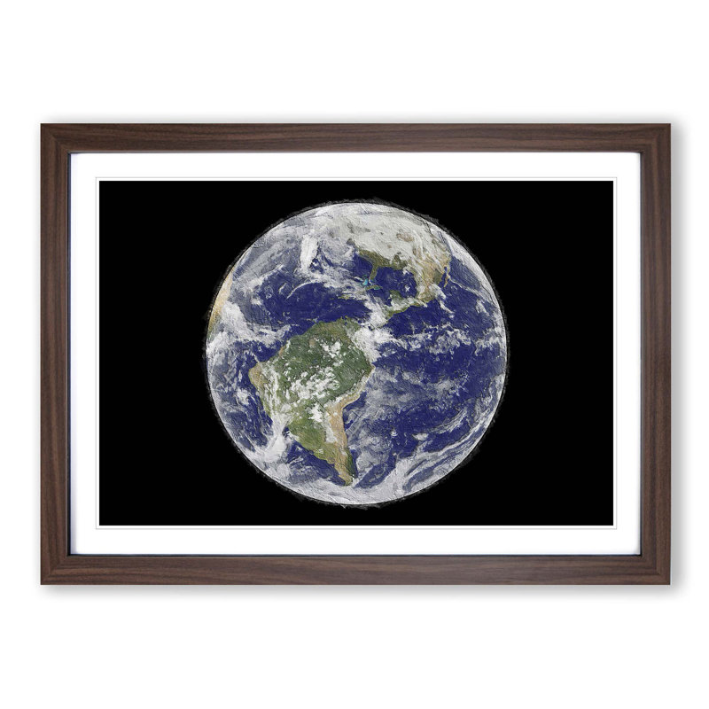 View of the Americas of Planet Earth - Picture Frame Painting Print, 27cm H x 36cm W x 2cm D, Walnut Framed