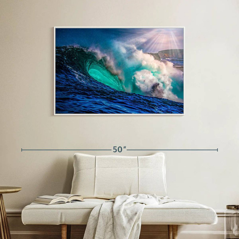 Grande vague, Cadre flottant blanc, 40 po x 27 po