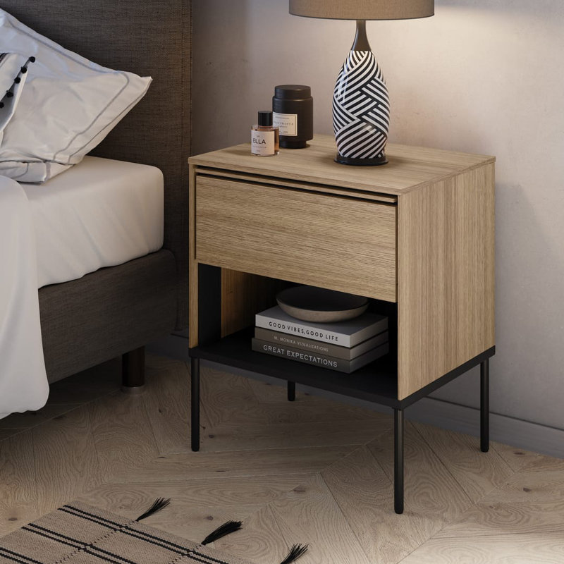 Compact Oak Linear Cabinet W51cm - Modern Design with Push-to-Open Drawer