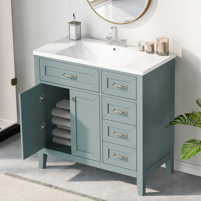 36'' Single Bathroom Vanity With Ceramic Top, Green