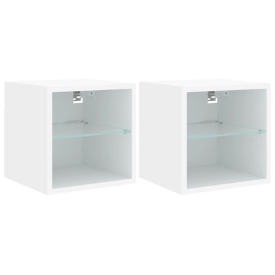 vidaXL Bedside Cabinet with LED Lights Storage Side Table Floating Nightstand