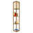 Pinnacle Shelf Floor Lamp For Bedroom/Living Room, Natural Wood With Long Shade