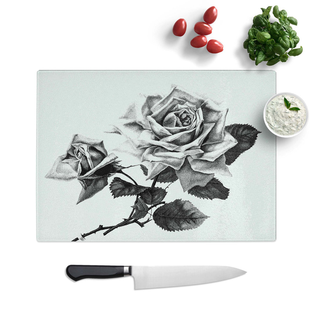 Tempered Glass Rose Illustration Chopping Board