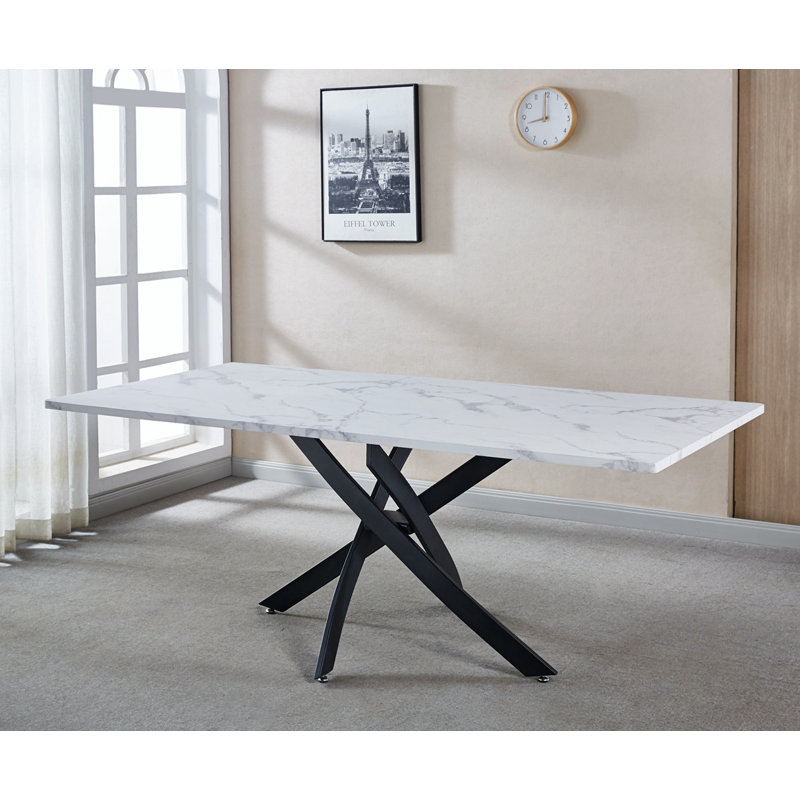 Table de cuisine, table de salle à manger avec pieds en métal L 78,74 po x l 39,4 po Keiyana, Marbre blanc