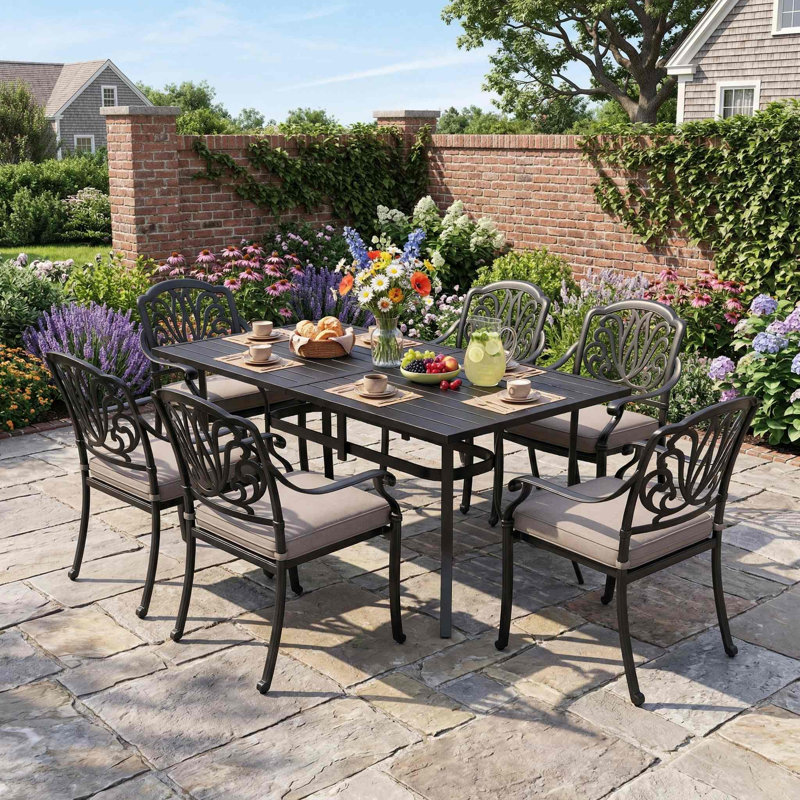 63"X33" Rectangle Metal Patio Dining Table, Seats 6 Comfortably, Weather-Resistant Rust-Proof Powder-Coated Finish, Fits Backyard, Patio