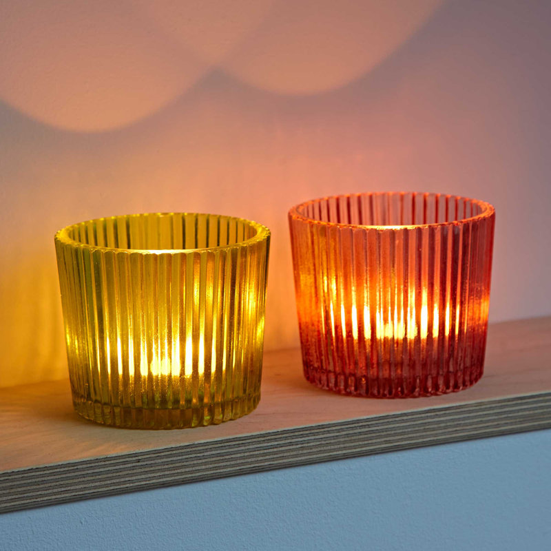 Glass Tabletop Tealight Holder, Pink