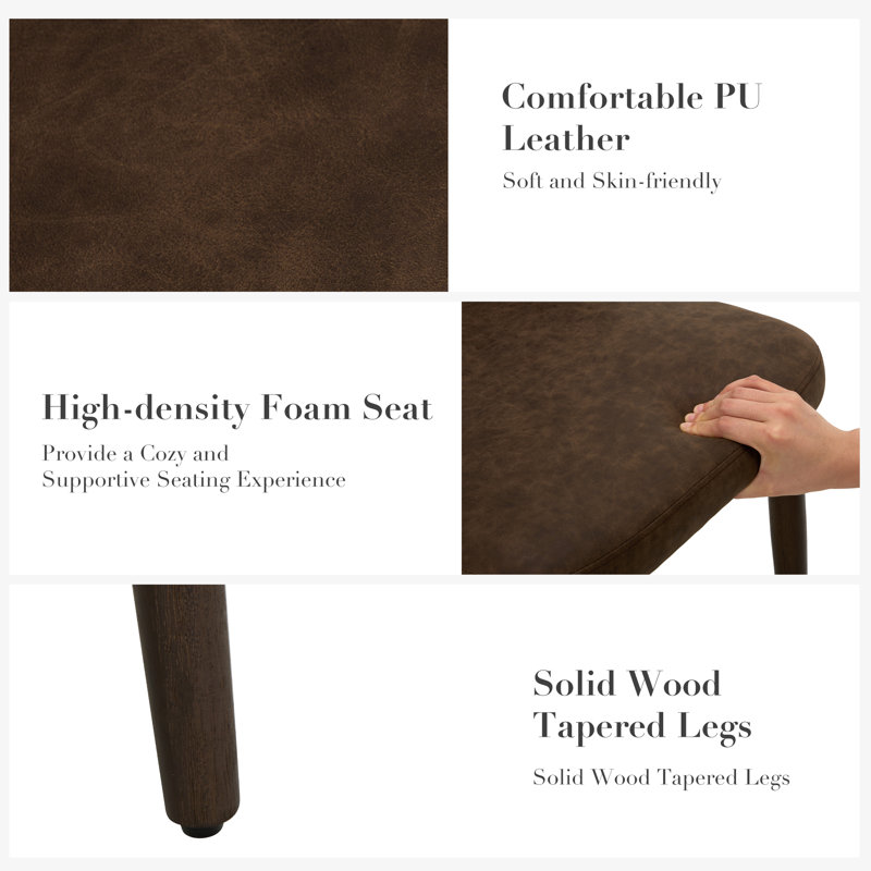 Upholstered Solid Wood Small Dining Chairs - Ergonomic Curve & Plush Padding for Multiple Spaces, Dark Brown