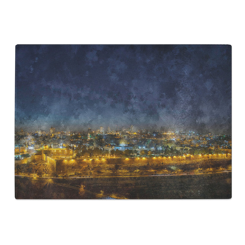 Old City in Jerusalem Israel Painting Chopping Board, 0.4cm H x 28.5cm W x 39cm L