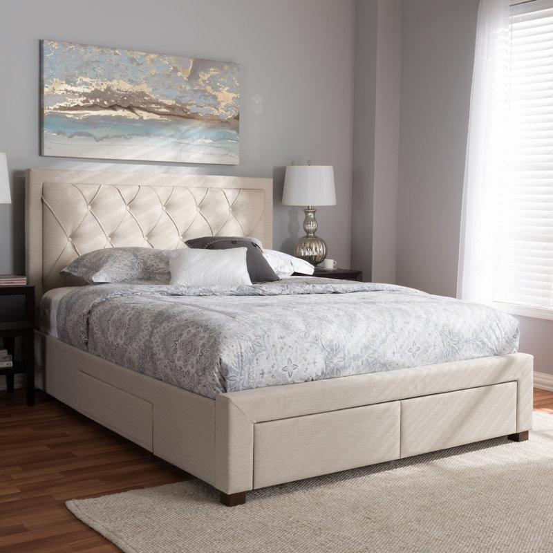 Mergita Upholstered Platform Storage Bed, King, Beige