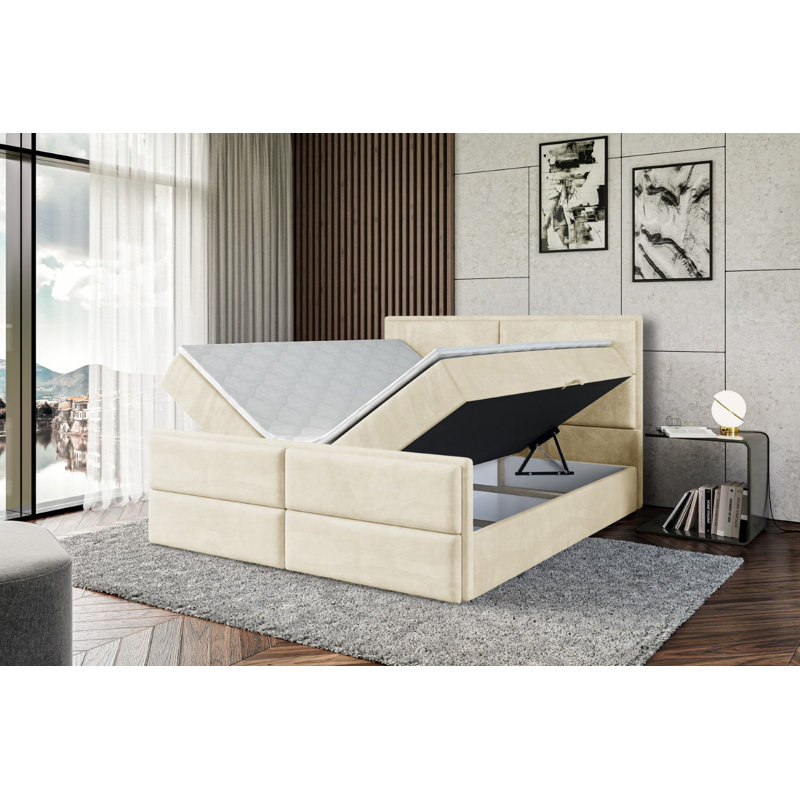Bed, 160cm W x 200cm L, Beige