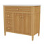 Meuble-lavabo en bois 36 po avec lavabo 36 po, 3 tiroirs et 2 portes à fermeture en douceur, bois massif / panneau de fibres à densité moyenne avec poignées en bois d'hévéa