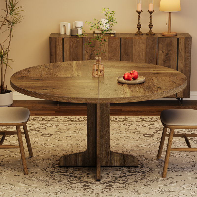 Round Dining Table for 4, 47 Inches Dining Room Table with Wooden Base, Circle Kitchen Dinner Table for Dining Room, Kitchen, Living Room (Table Only)