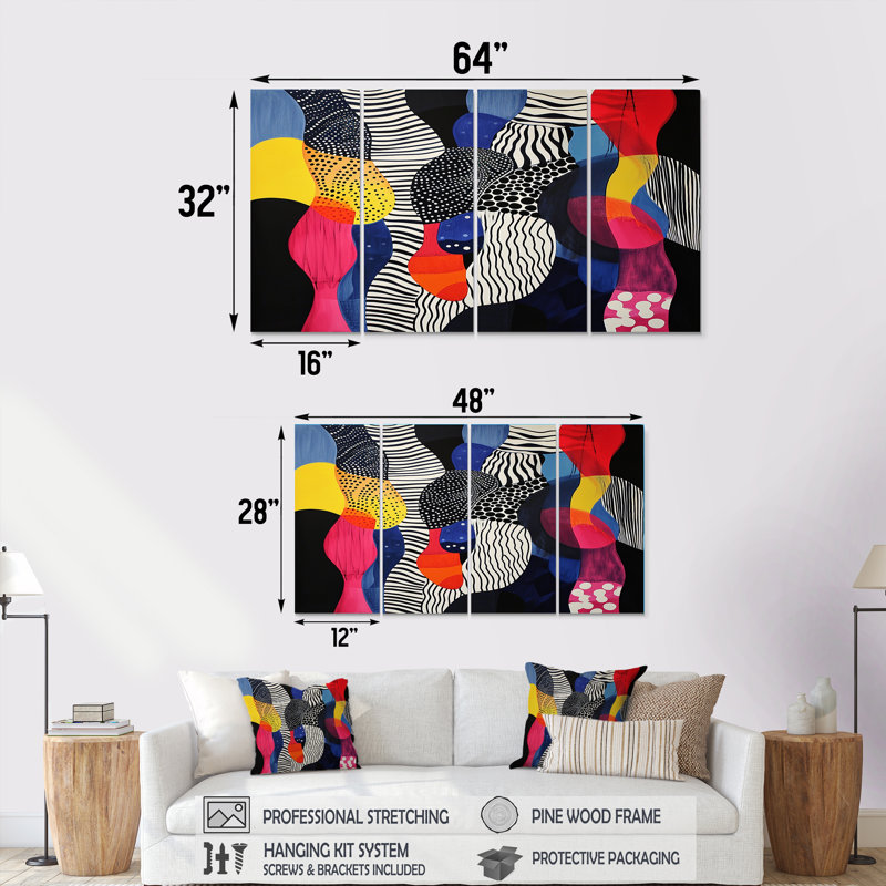 «Organic Colorful Delights II», art mural abstrait, toile 4 pièces, H 28 po x l 48 po