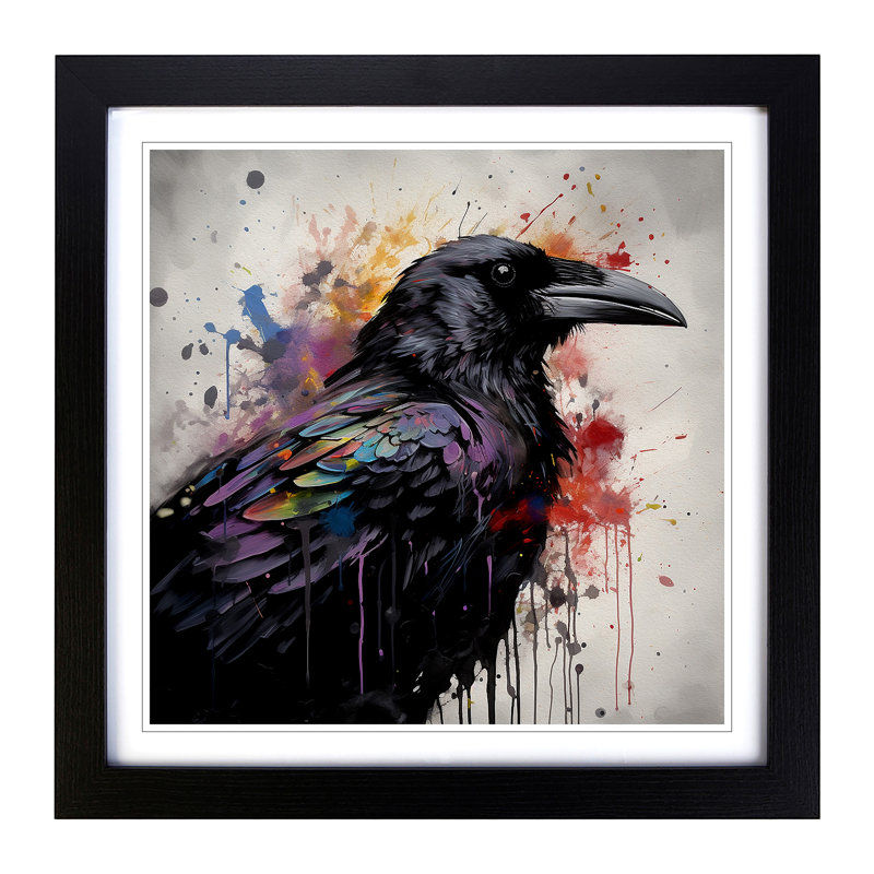 Crow Splatter Art - Framed Print, Black