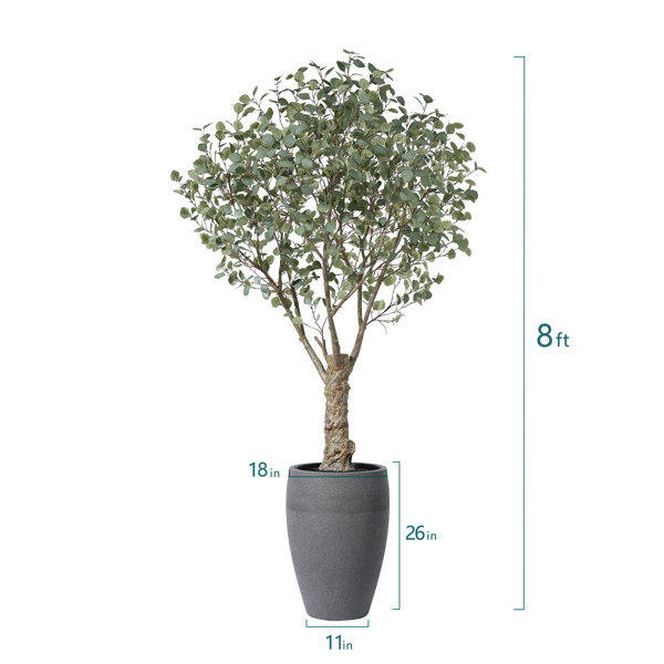 Primrue Adcock 8ft UV Resistant Artificial Eucalyptus Tree with Grey ...
