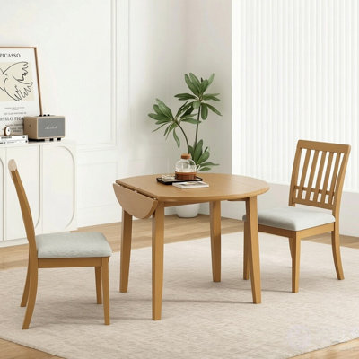 Ensemble de table de salle à manger 3 pièces pour 2 personnes, table pliante en bois avec 2 chaises rembourrées, mobilier compact compact pour petits appartements, cuisine, salle à manger et coin-repas