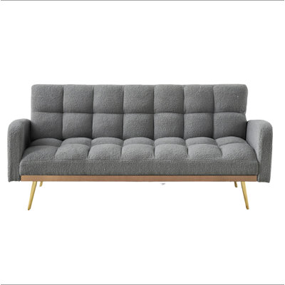 69 Inch Soft Teddy Fleece Adjustable Sofa Bed, Multifunctional Couch for Living Room Bedroom Small Spaces