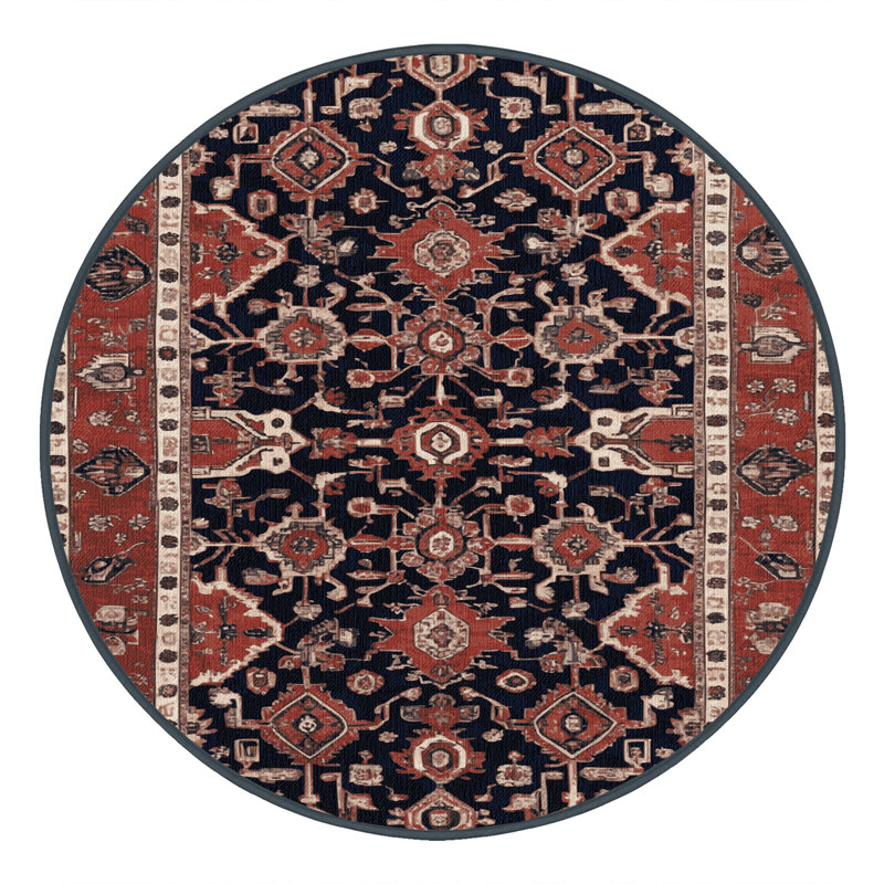 Machine Washable Persian Brown Area Rug, Round 7'