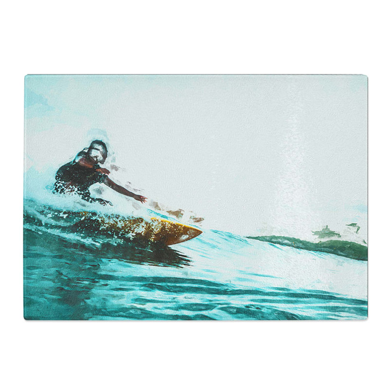 Tempered Glass Surfing in Indonesia Chopping Board, 39 cm W x 28.5 cm L