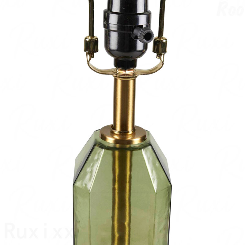 Lampe de table - Lampe de table moderne en verre vert à facettes avec abat-jour en tissu blanc