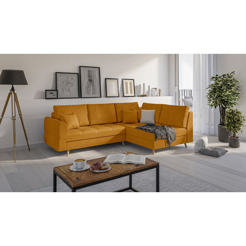 Corner Sofa with Wooden Legs In Scandinavian Style Knutsford, Yellow, Right Hand Facing