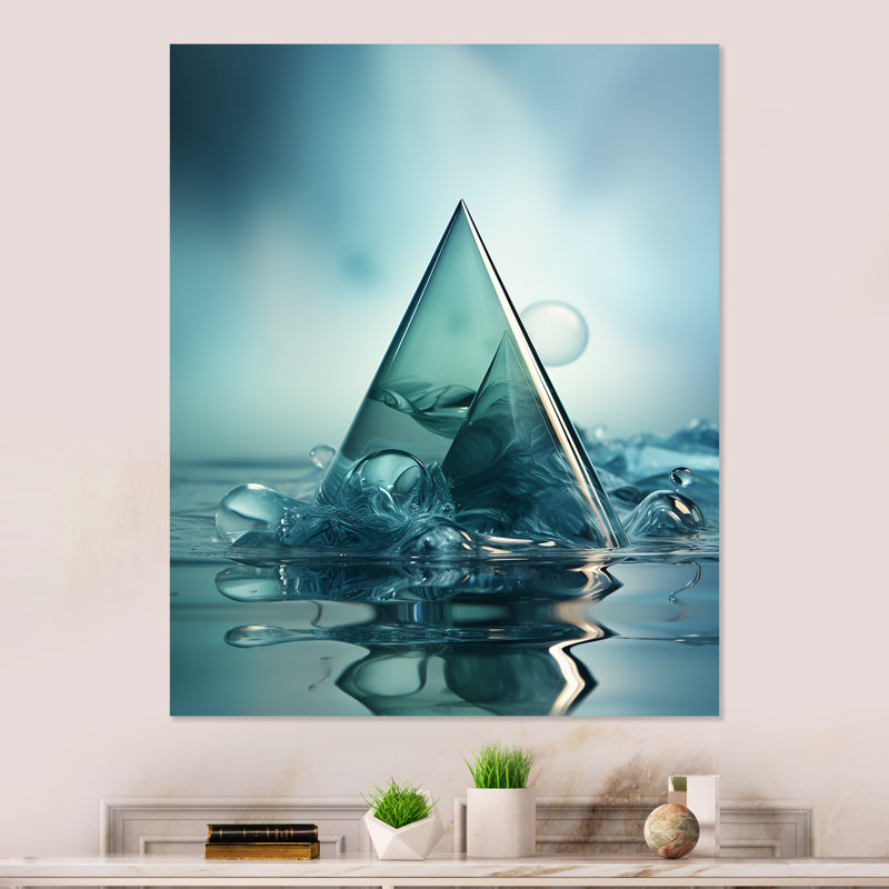 Emerald Blue Pyramid Shapes III - Décoration murale abstraite en métal, H 32 po x l 24 po x P 1 po