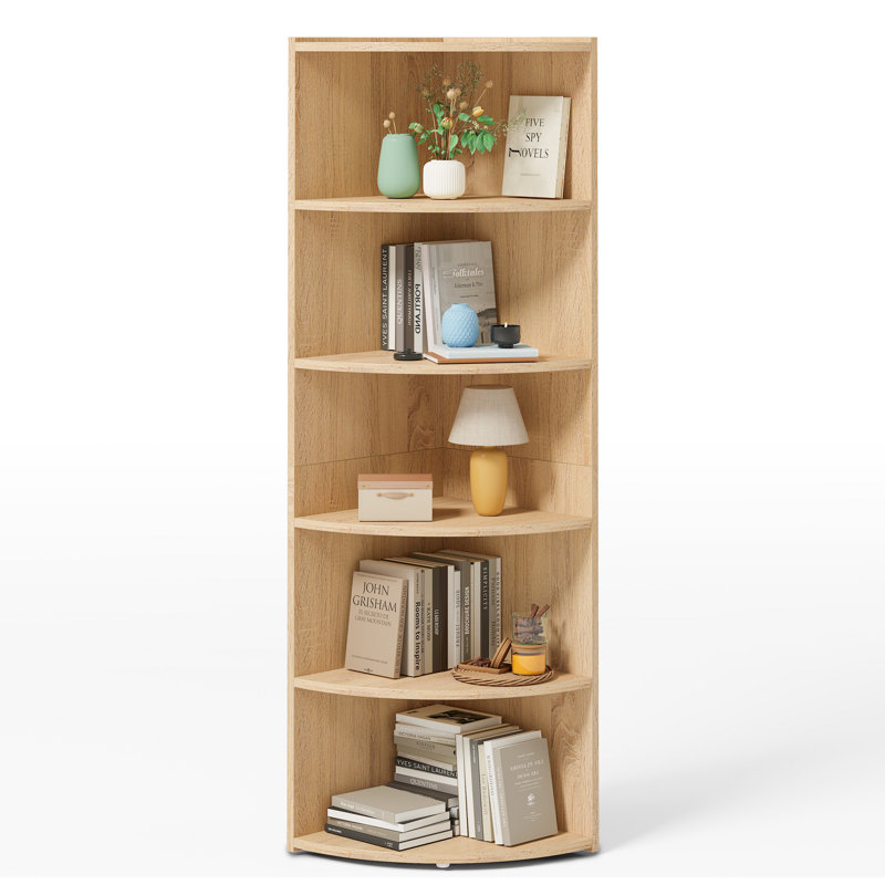 66.9'' H X 17.2'' W Wood Fan-Shaped Bookcase 6-Tier Storage Corner Shelf, Natural
