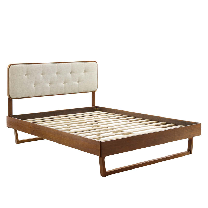 Lit plateforme Bridgette, Simple, Noyer / beige