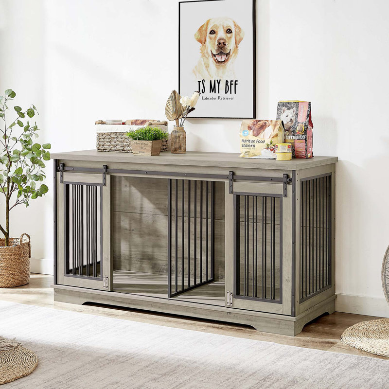Multifunctional TV Stand Dog Crate with Double Spaces, Ideal for Multiple Dogs and Home Decor, Featuring Storage and Comfort