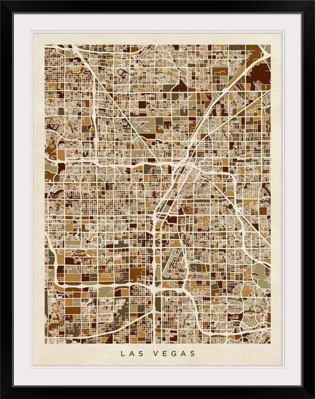 «Las Vegas Street Map» par Bellen, impression, Cadre noir, l 44 po x P 35 po x H 1 po