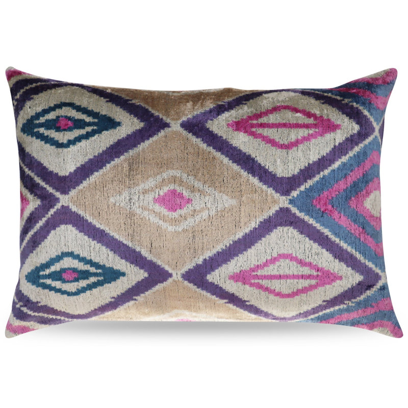 Oreiller en velours à formes géométriques, H 16 po x l 24 po, Rose pâle / beige, Forme rectangulaire